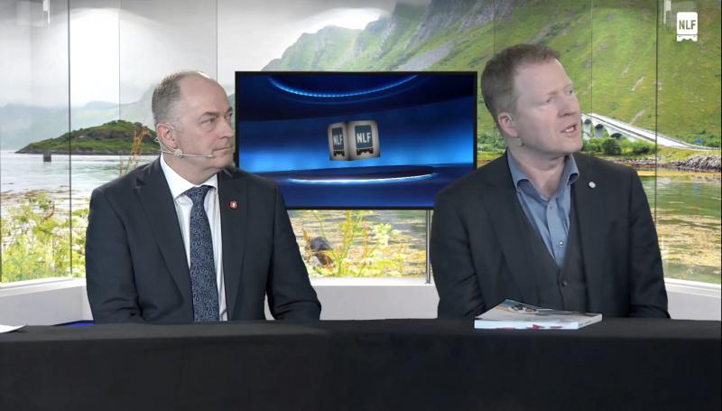 DIGITALT MEDLEMSMØTE: Morten Stordalen (FrP) og Sigbjørn Gjelsvik kom i NLF studio