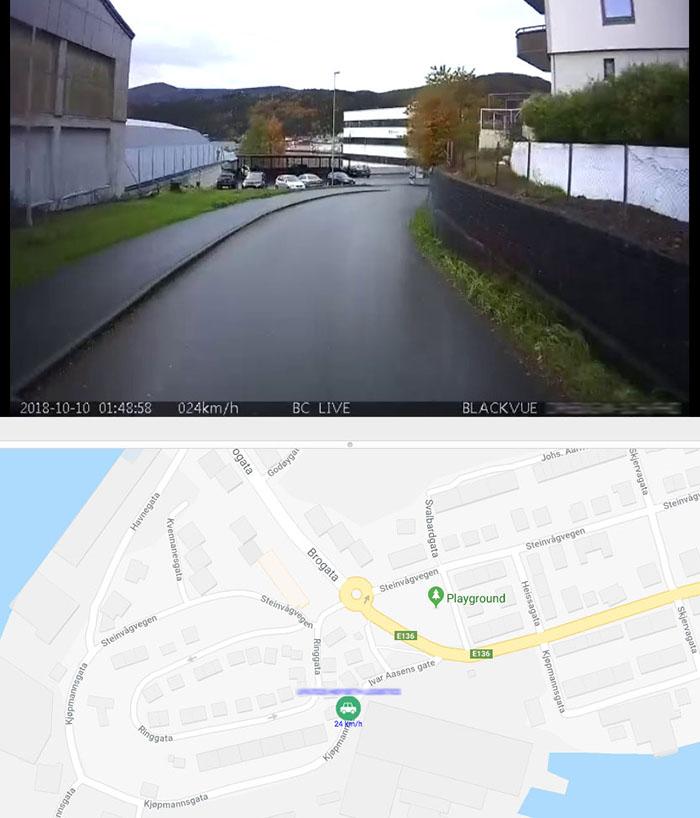 Her er både posisjon, hastighet, skiltdata og firmanavn på lastebilen tilgjengelig. Lastebil.no har sladdet sensitive opplysninger. Foto: Skjermdump fra Blackvue Cloud Viewer