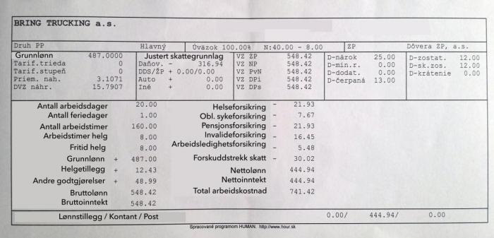 Her er en annen lønnslipp som også er knyttet til flere kabotasjeoppdrag. For ordens skyld er punktene oversatt til norsk. Foto: Stein Inge Stølen