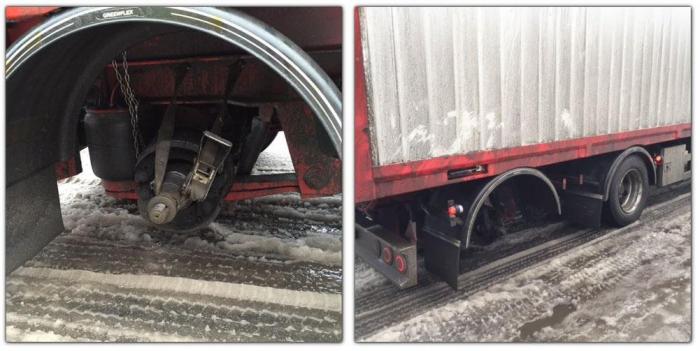 Akslingen ble sikret med jekkestropp og kjetting under transporten. Foto: Statens vegvesen