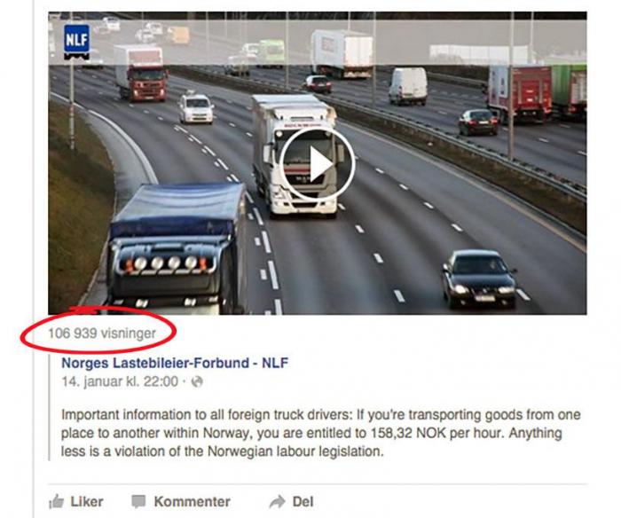 Antallet visninger mandag morgen var over 100 000. Skjermdump: Facebook.com