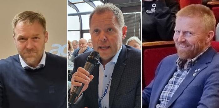 TERNINGKAST NULL: Fra venstre: Per Einar Sand, NLF Buskerud - Frode Bjønnes, NLF Telemark og Henning Hansen, NLF Vestfold. Alle de tre fylkeslederne gir regjeringen terningkast null for statsbudsjettet 2023. Foto: NLF