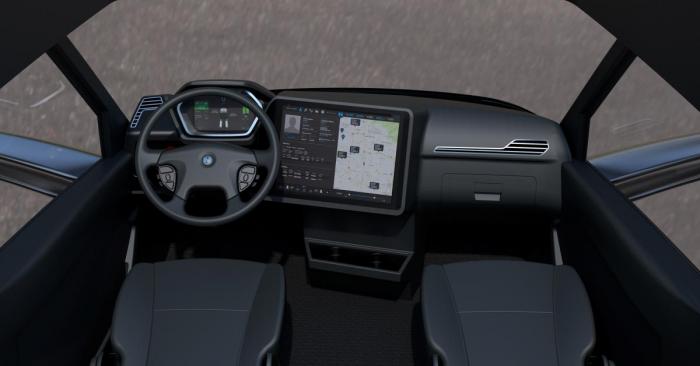 Interiøret i Nikola Two er preget av touch-skjermer og langt mer luft enn vi er vant med i tradisjonelle lastebiler. Foto: Nikola Motor