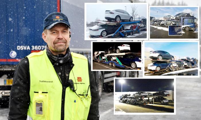 Inspektør Roger Gulvik i Statens vegvesen stoppet flere av Tesla-transportene og ble sjokkert over tilstanden. Foto: Stein Inge Stølen / Statens vegvesen