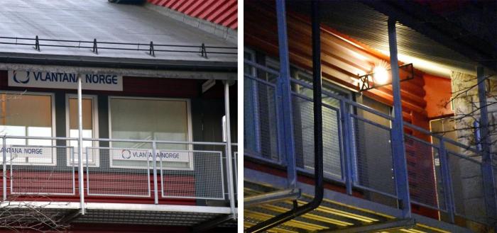 Bildet til venstre er tatt 14. februar. Tre uker senere er alle synlige tegn til Vlantana Norge fjernet. Foto: Stein Inge Stølen