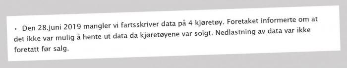 Utdrag fra Vegvesenets tilsynsrapport.